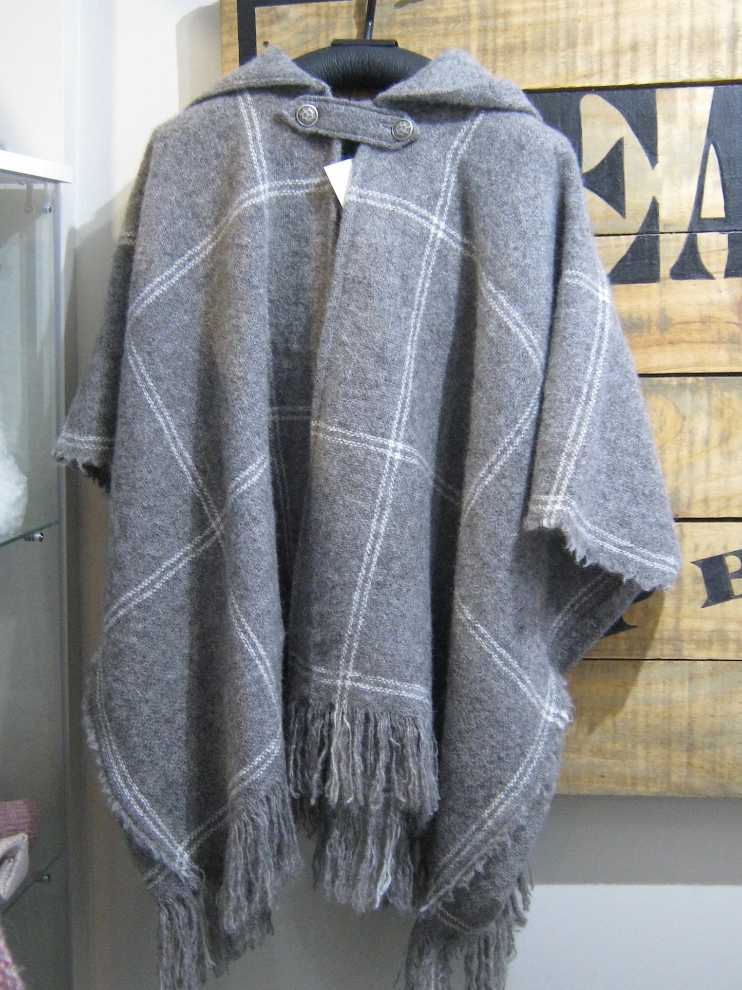 BW Ecru Check Poncho