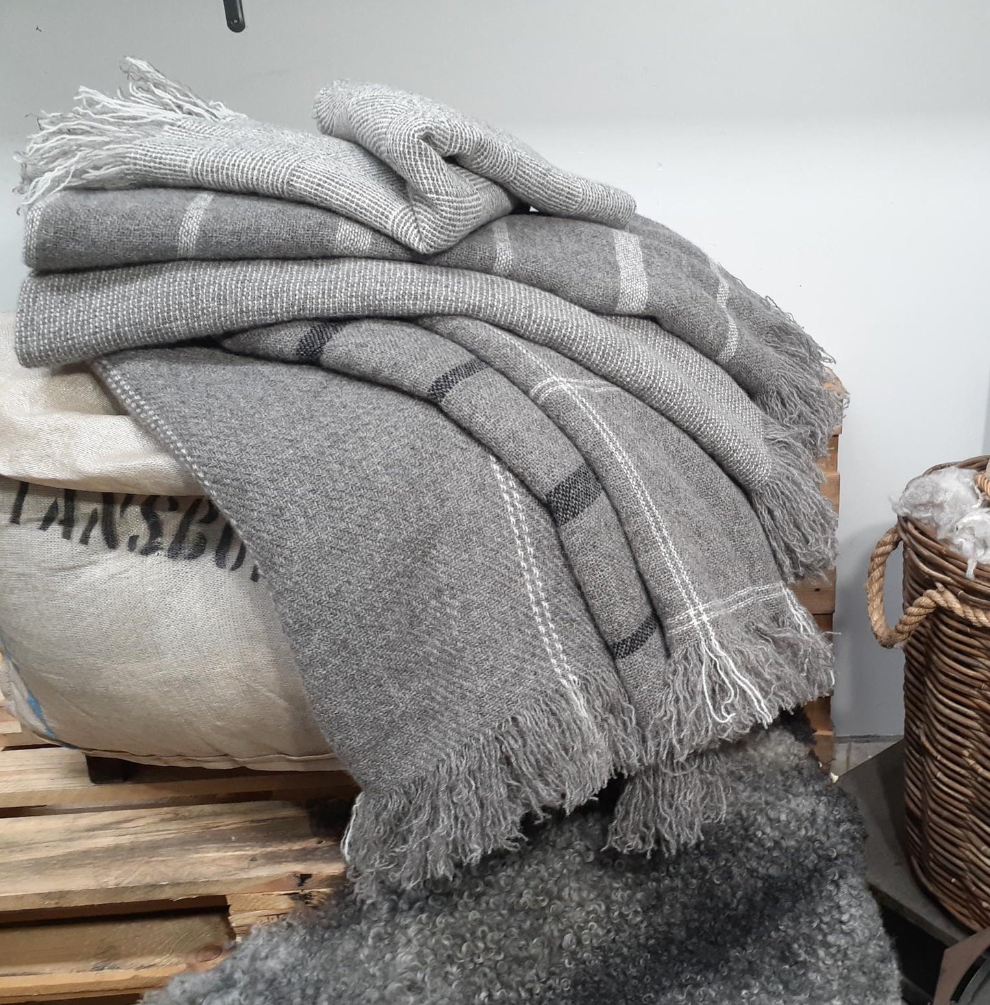 Brushed Wool Throws - Mid grey base