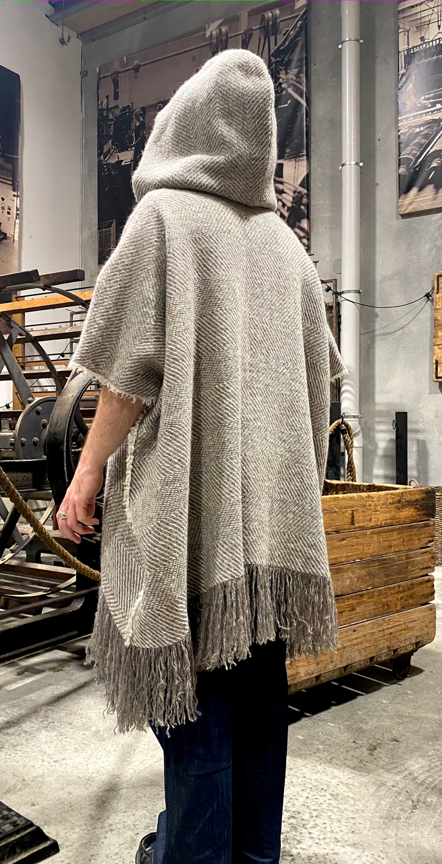BW Ecru Check Poncho