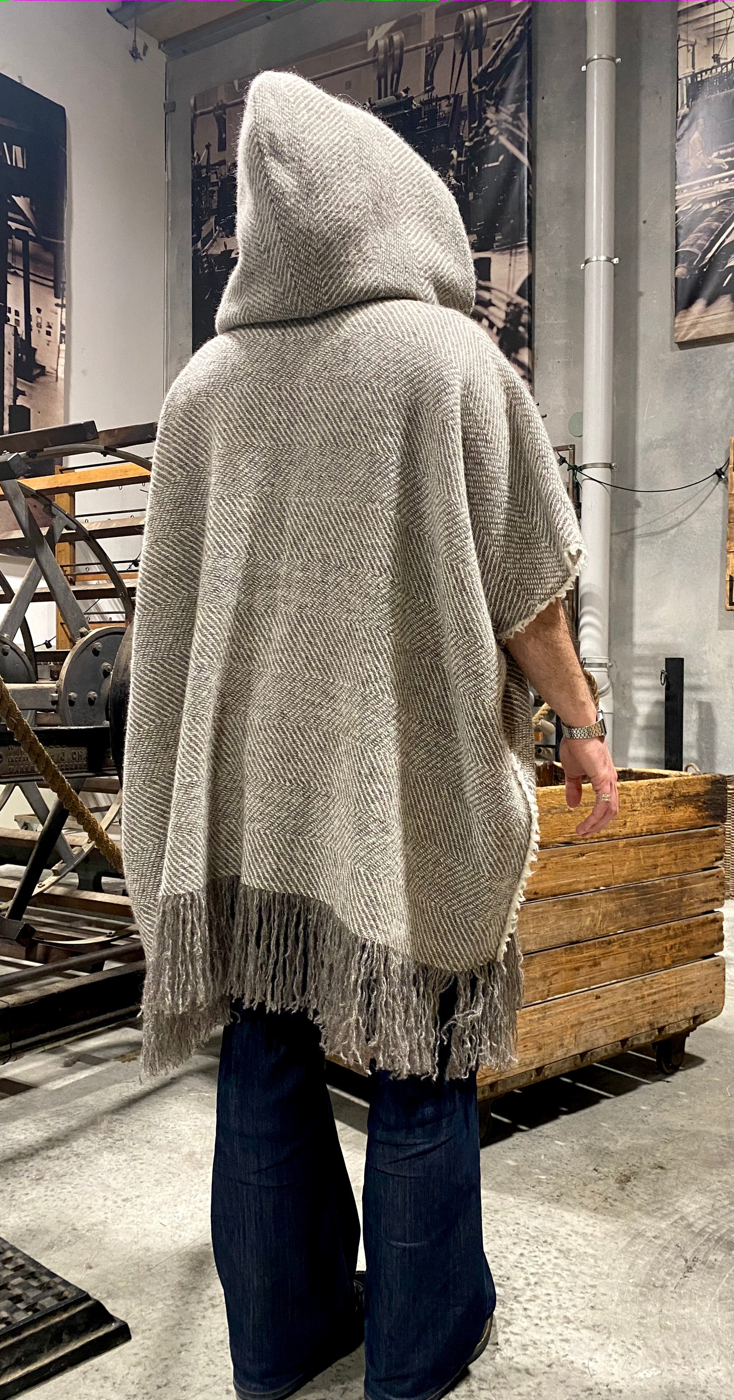 BW Ecru Check Poncho