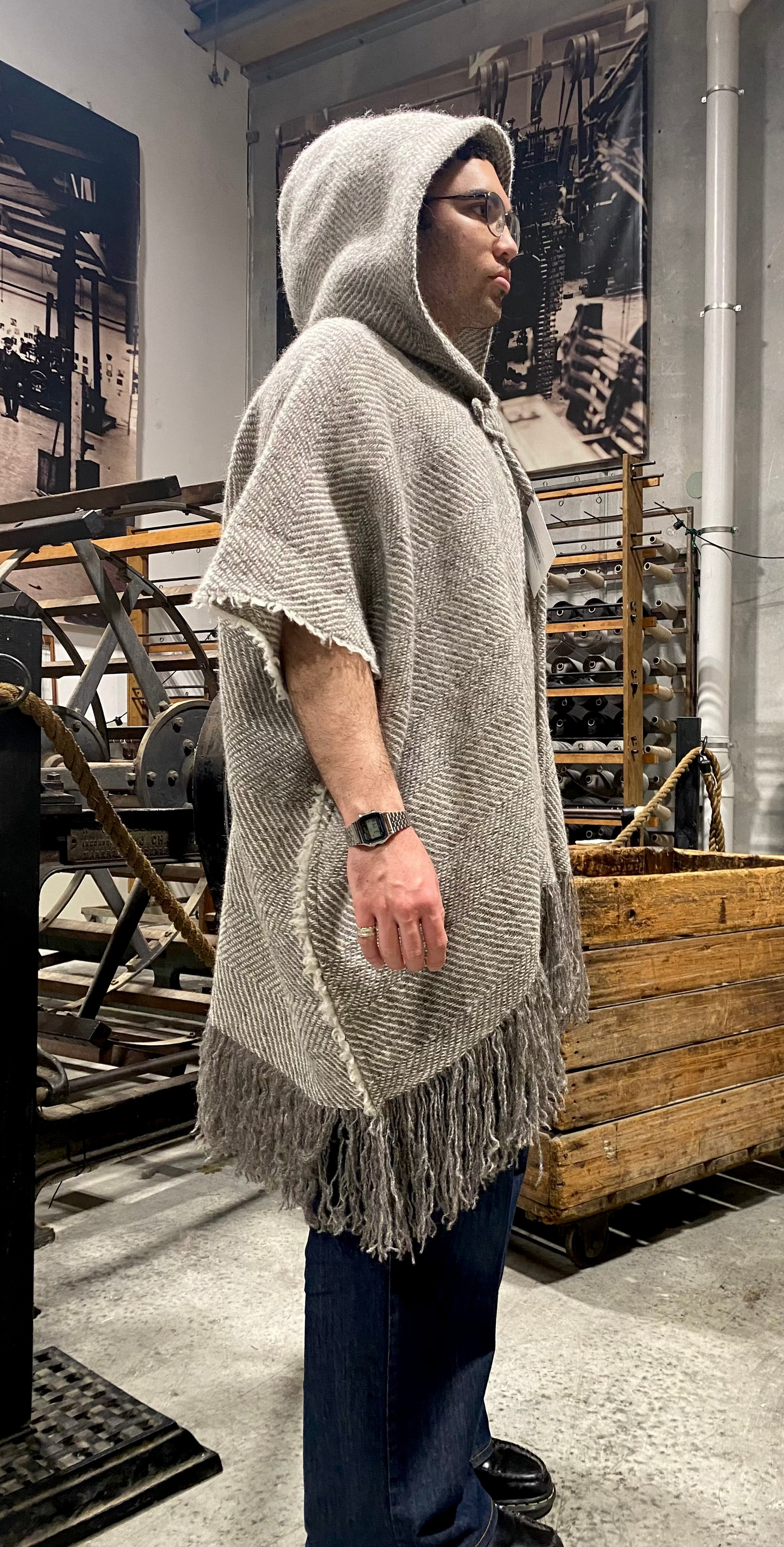 BW Ecru Check Poncho